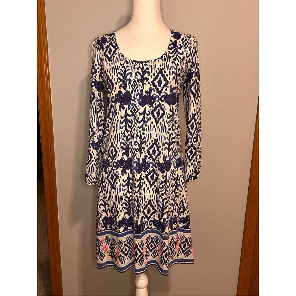 Lilly Pulitzer Ocean Ridge Shift Dress Batik Print Navy White Pink S BIN P